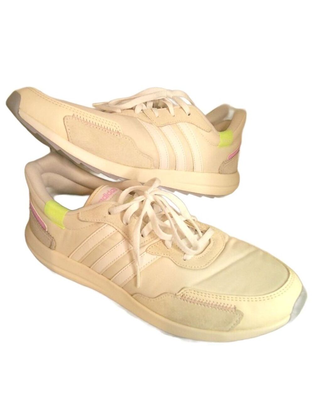 Adidas Off-White Beige Sneakers Women's 11 - Neon Accents
